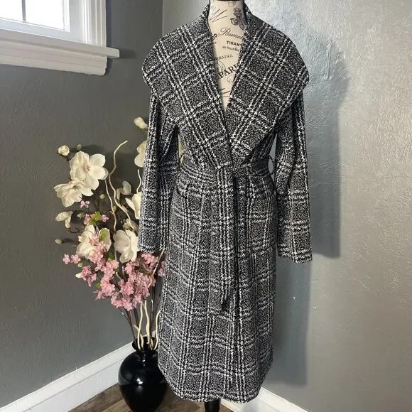 Stella Luce Open Jacket Black/White Size Medium Belted Midi Spring Fall - Picture 1 of 9